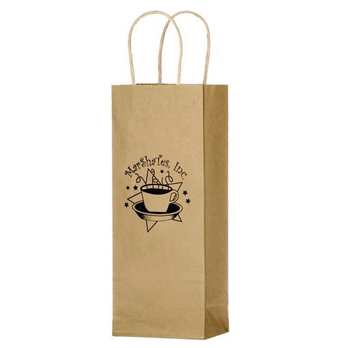 Custom Printed Natural Kraft Paper 1-Bottle Wine Tote Bag (5 1/2"x3 1/4"x12 1/2") - Flexo Ink - 1N5313-FI